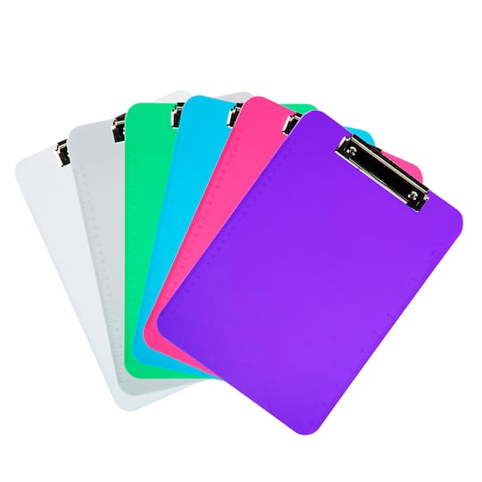 JAM Paper Assorted Colors Letter Size Plastic Clipboards with Metal Clip, 6ct.